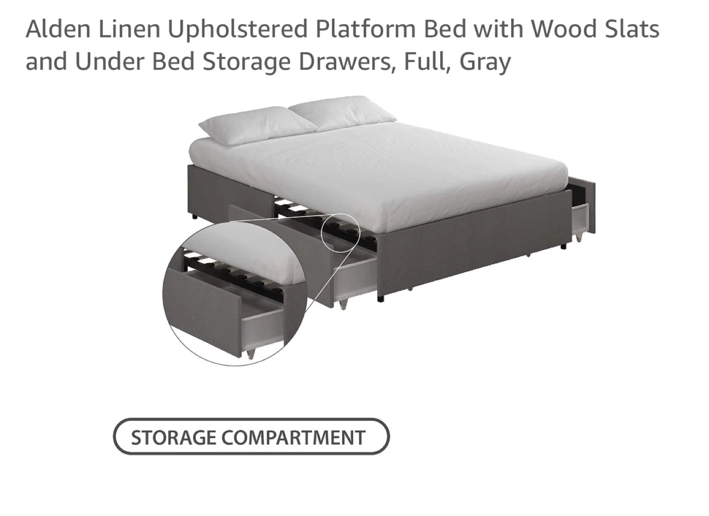 Linen Platform Bed with Storage w/ Full size Matress - photo 4
