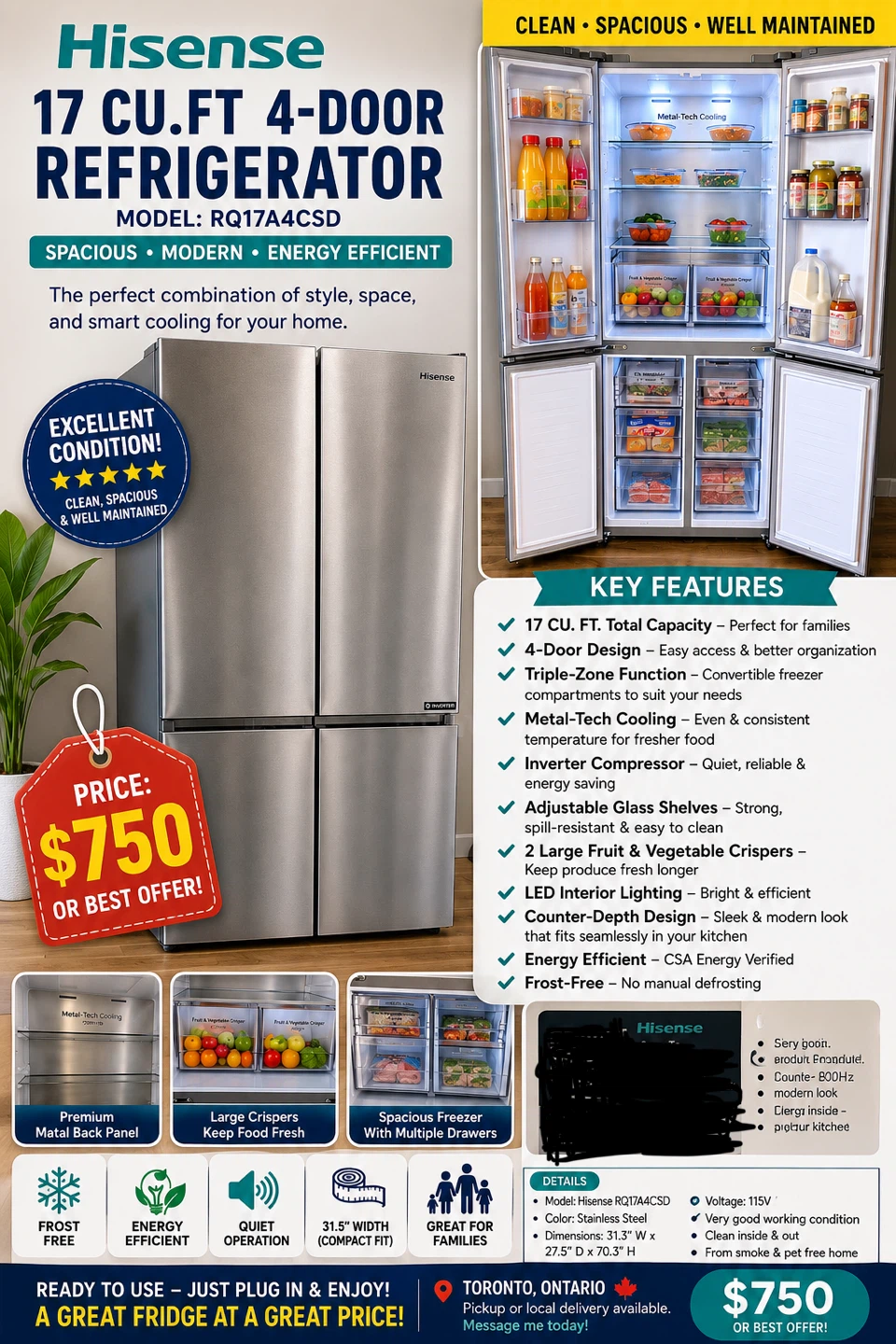 BRAND NEW 4-DOOR FRIDGE