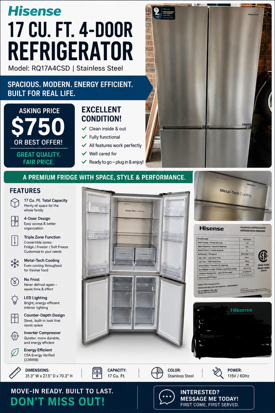 BRAND NEW 4-DOOR FRIDGE - photo 2