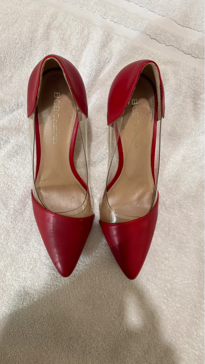 BCBGeneration Red Clear Panel Pumps Heels