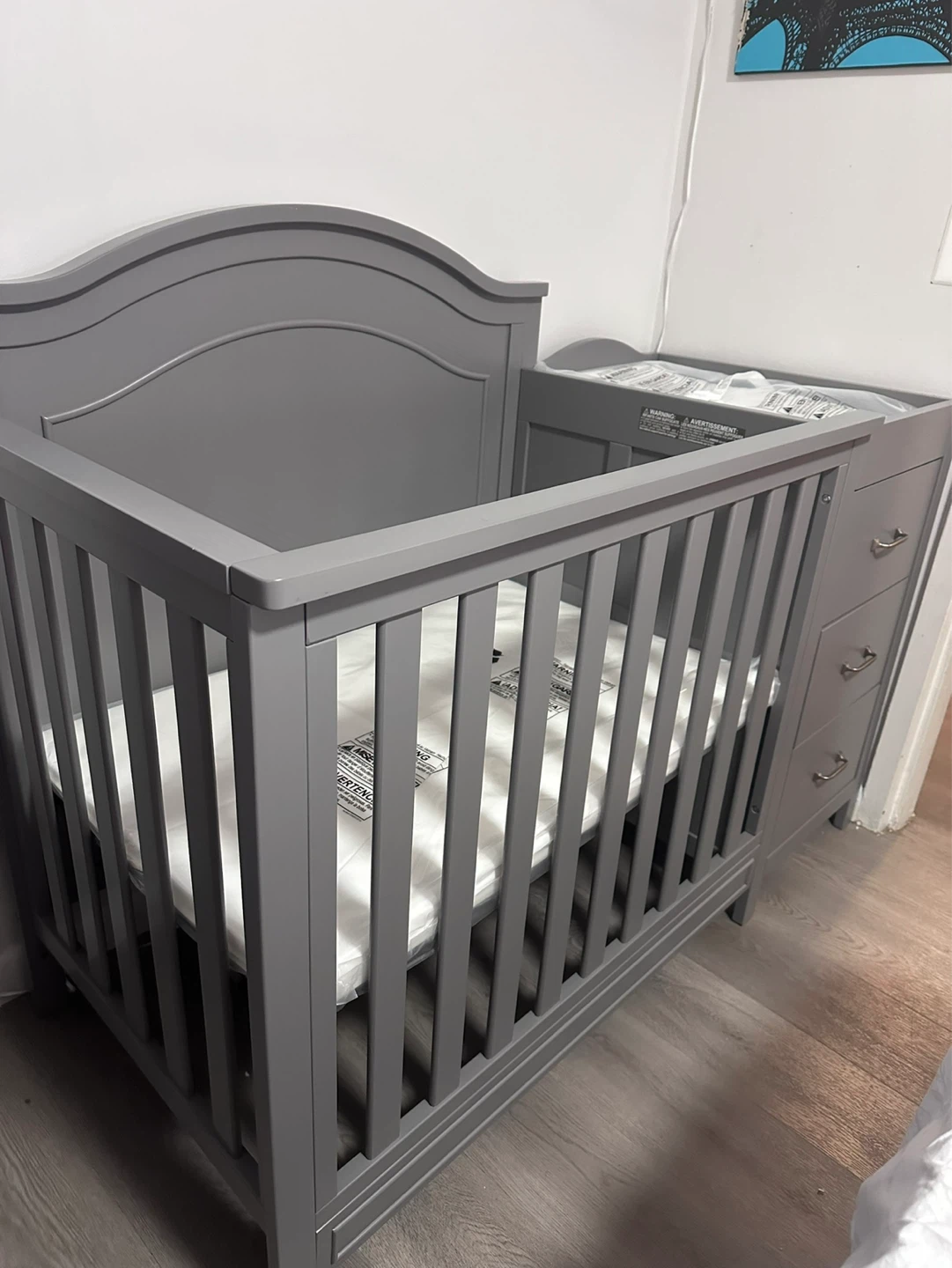 Grey Convertible Crib with Changing Table