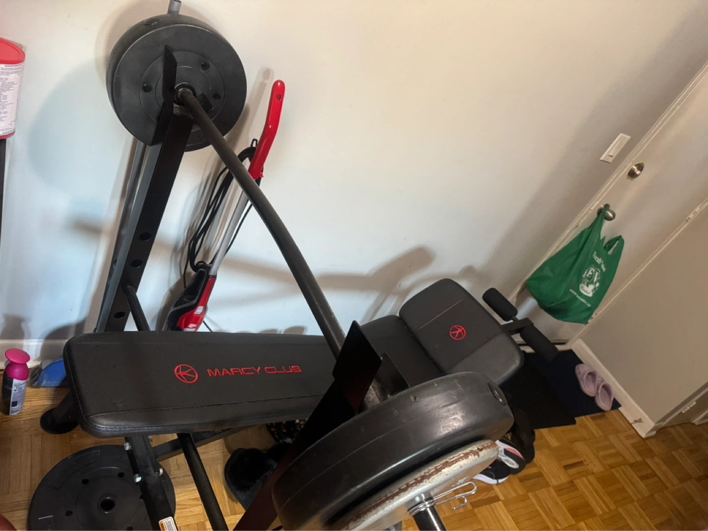 Marcy Club Weight Bench with Barbell and Weights