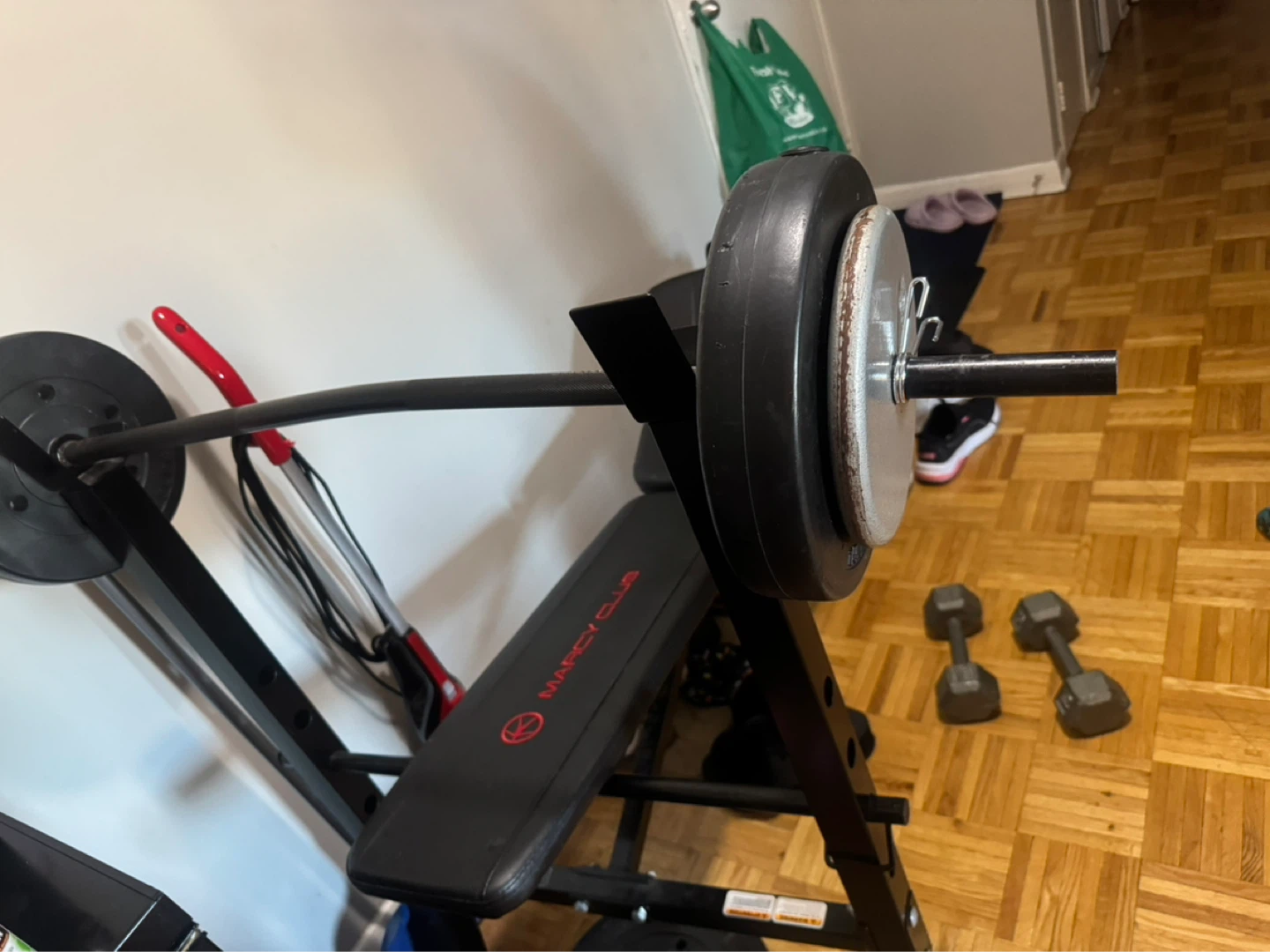 Marcy Club Weight Bench with Barbell and Weights - photo 3