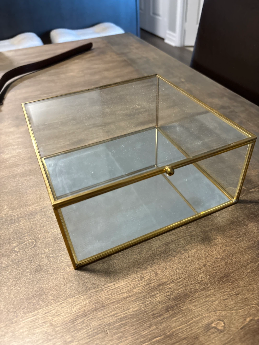 Glass Jewelry Box with Gold Trim