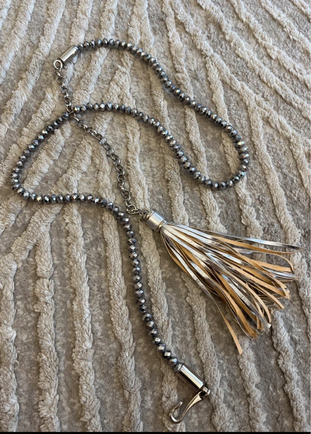 Silver Beaded Tassel Belt