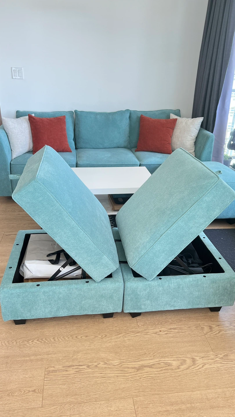 HONBAY Baby Blue 6-Piece Velvet Sofa Bed with Storage - photo 2