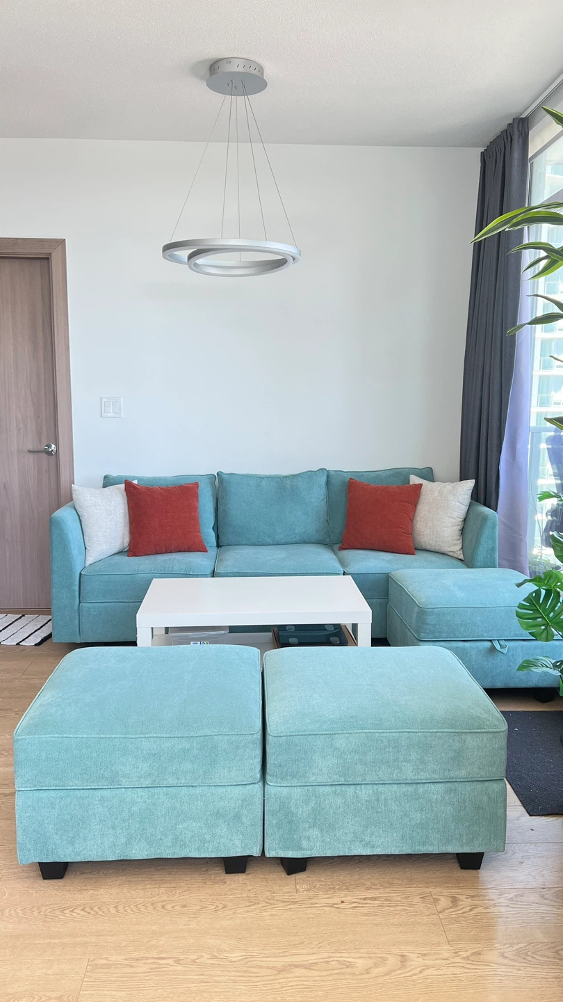 HONBAY Baby Blue 6-Piece Velvet Sofa Bed with Storage