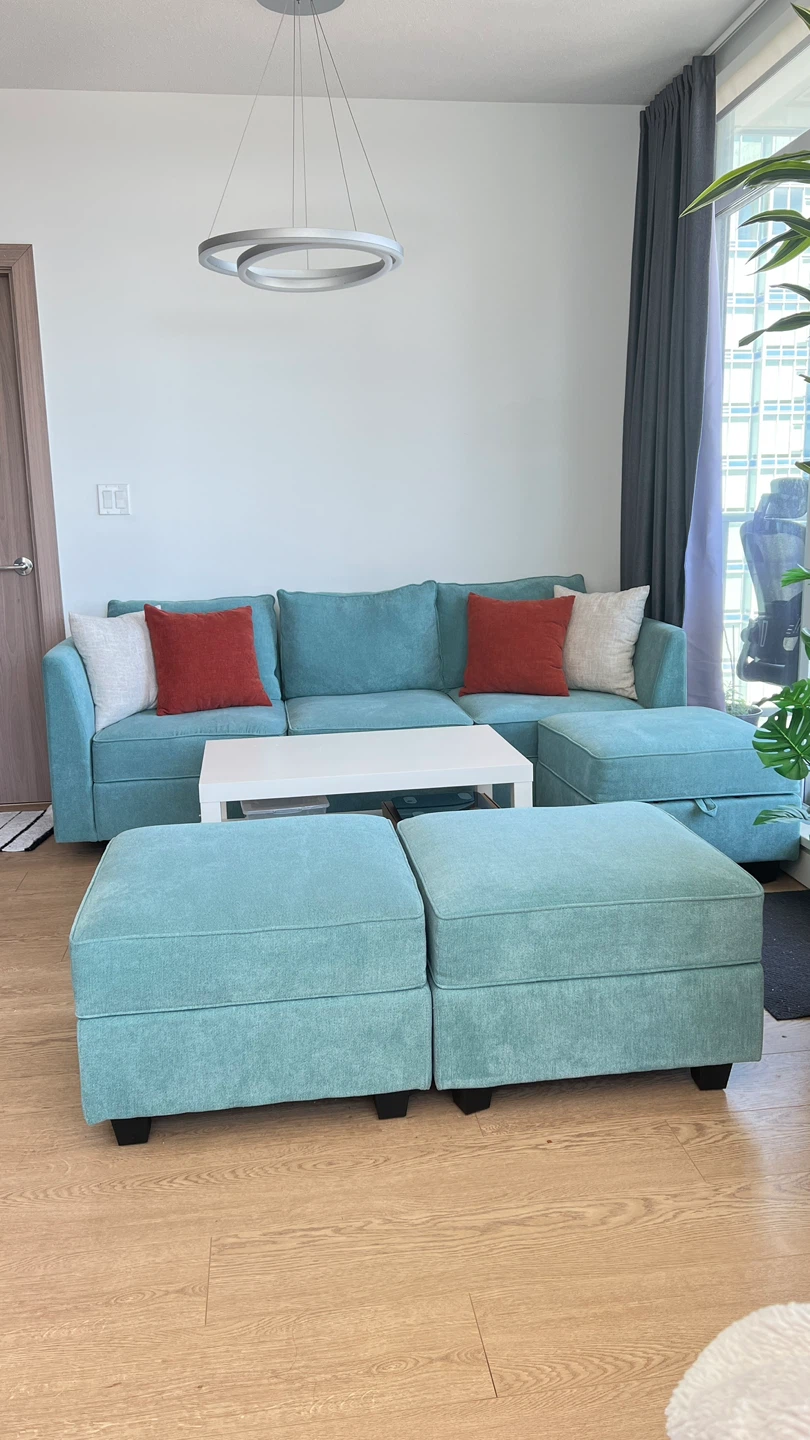 HONBAY Baby Blue 6-Piece Velvet Sofa Bed with Storage - photo 4