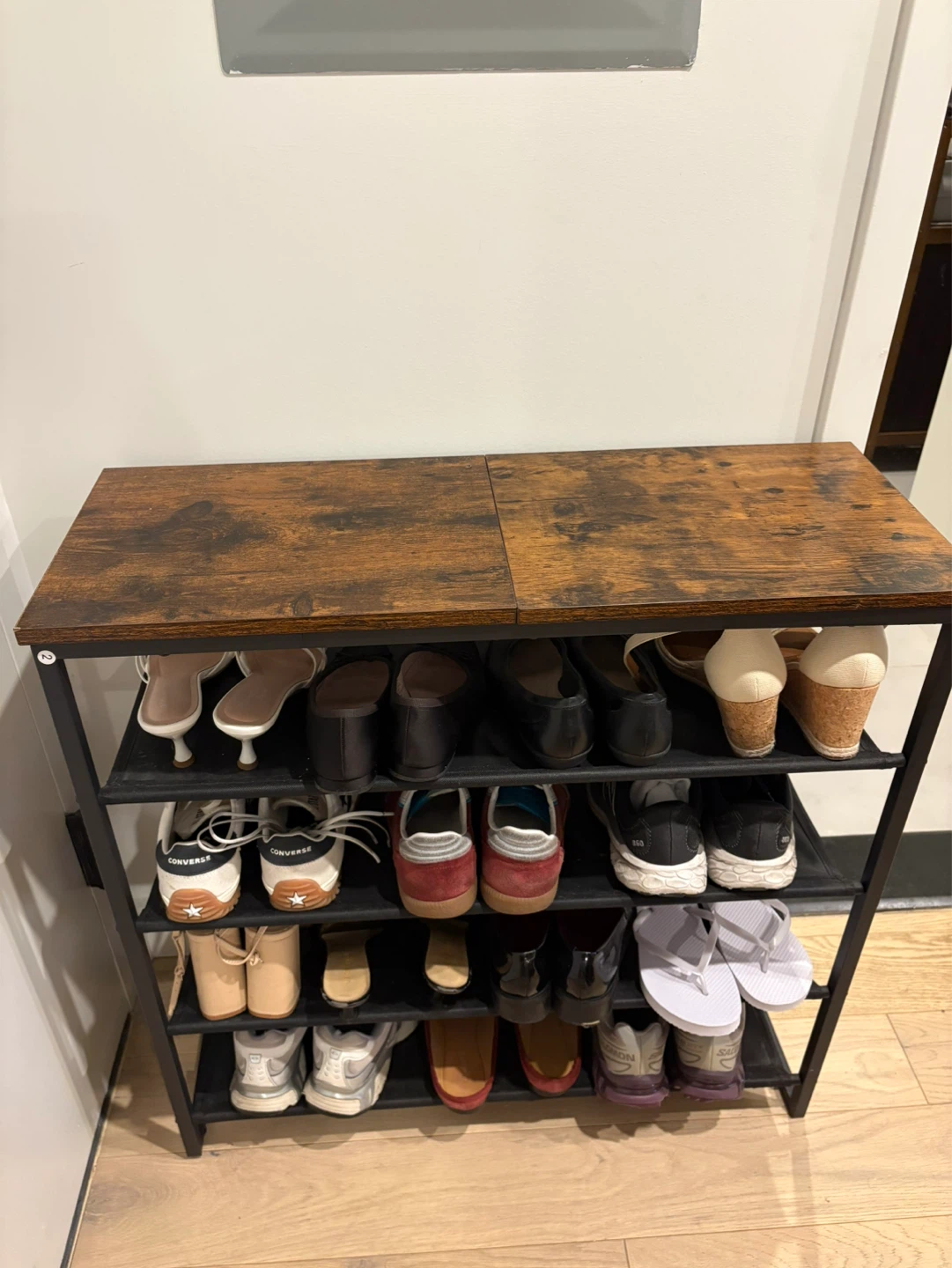 Rustic Wood Top 4-Tier Shoe Rack