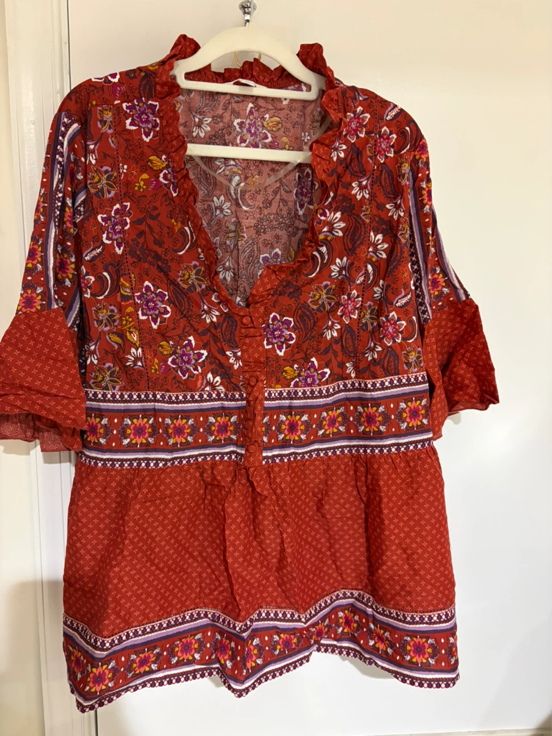 ⚽️Terra & Sky Mixed Print Peasant Top XL/TG (16-18)