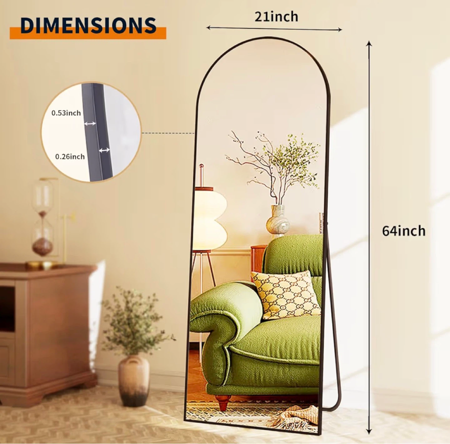 Arch Floor Mirror - Black Metal Frame - photo 3