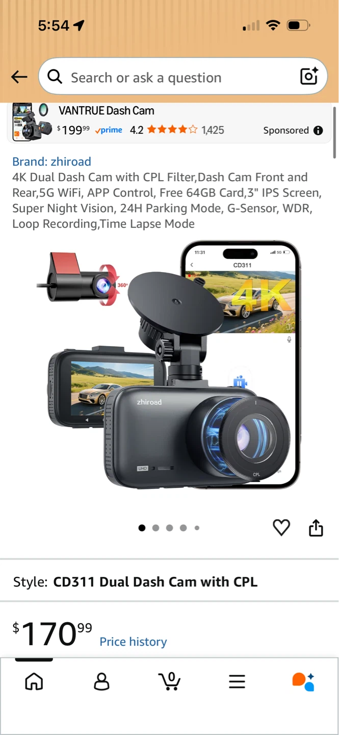 Zhiroad 4K Dual Dash Cam with CPL Filter