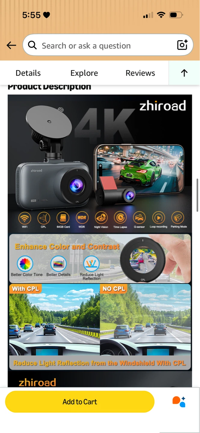 Zhiroad 4K Dual Dash Cam with CPL Filter - photo 2