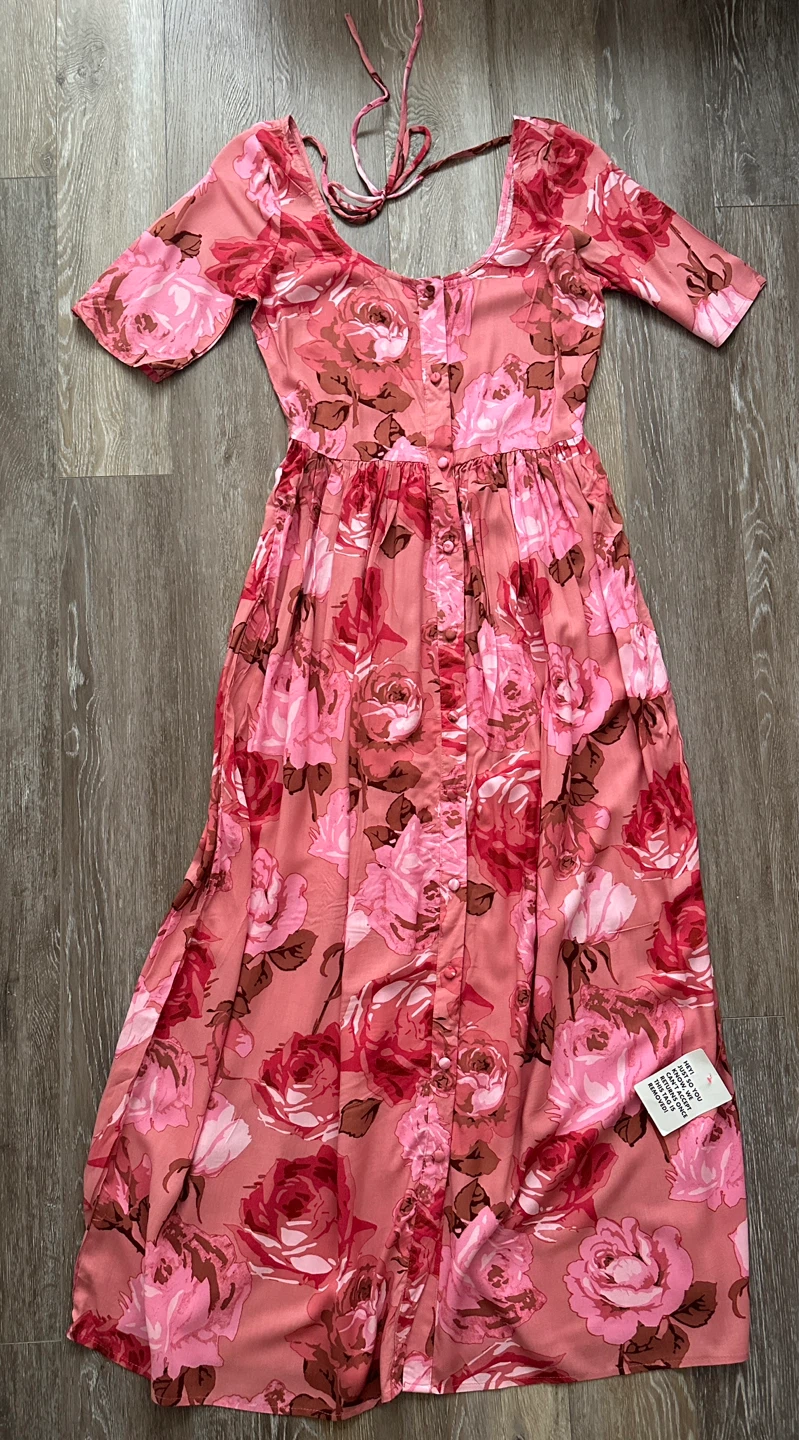 NEW ASOS design Pink Floral Button-Up Maxi Dress
