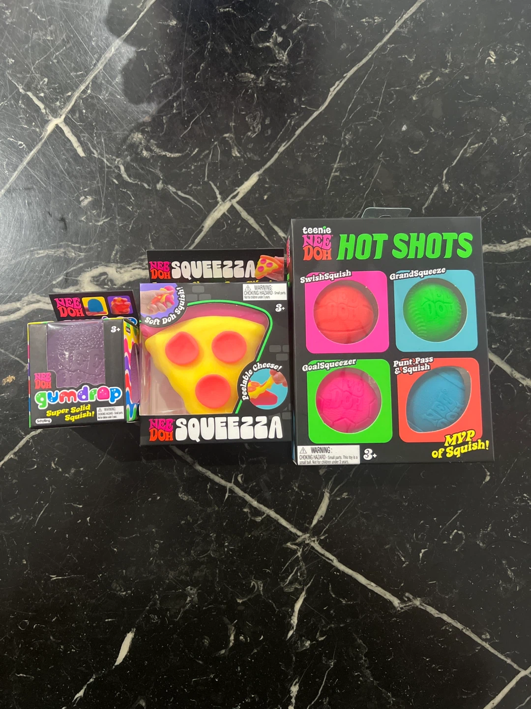 Nee Doh Squishy Toys - Gumdrop, Pizza, and Hot Shots