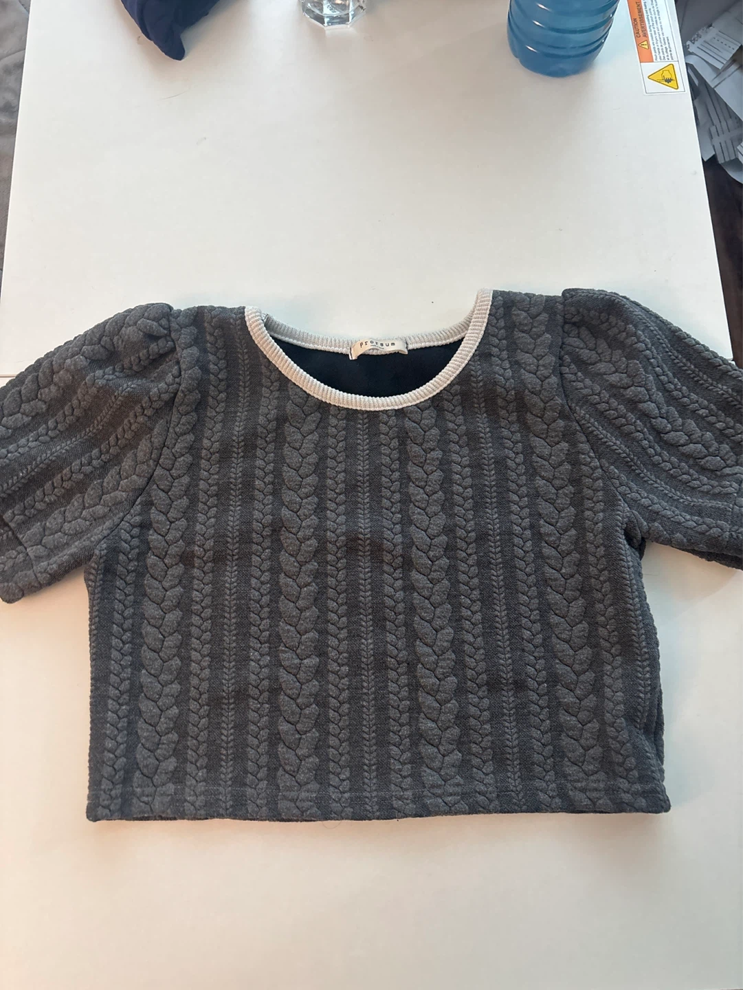 Grey Textured Puff Sleeve Top #Cleanout
