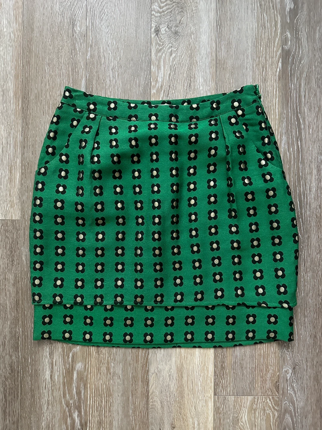 Antropologie HD in Paris Green Floral Mini Skirt