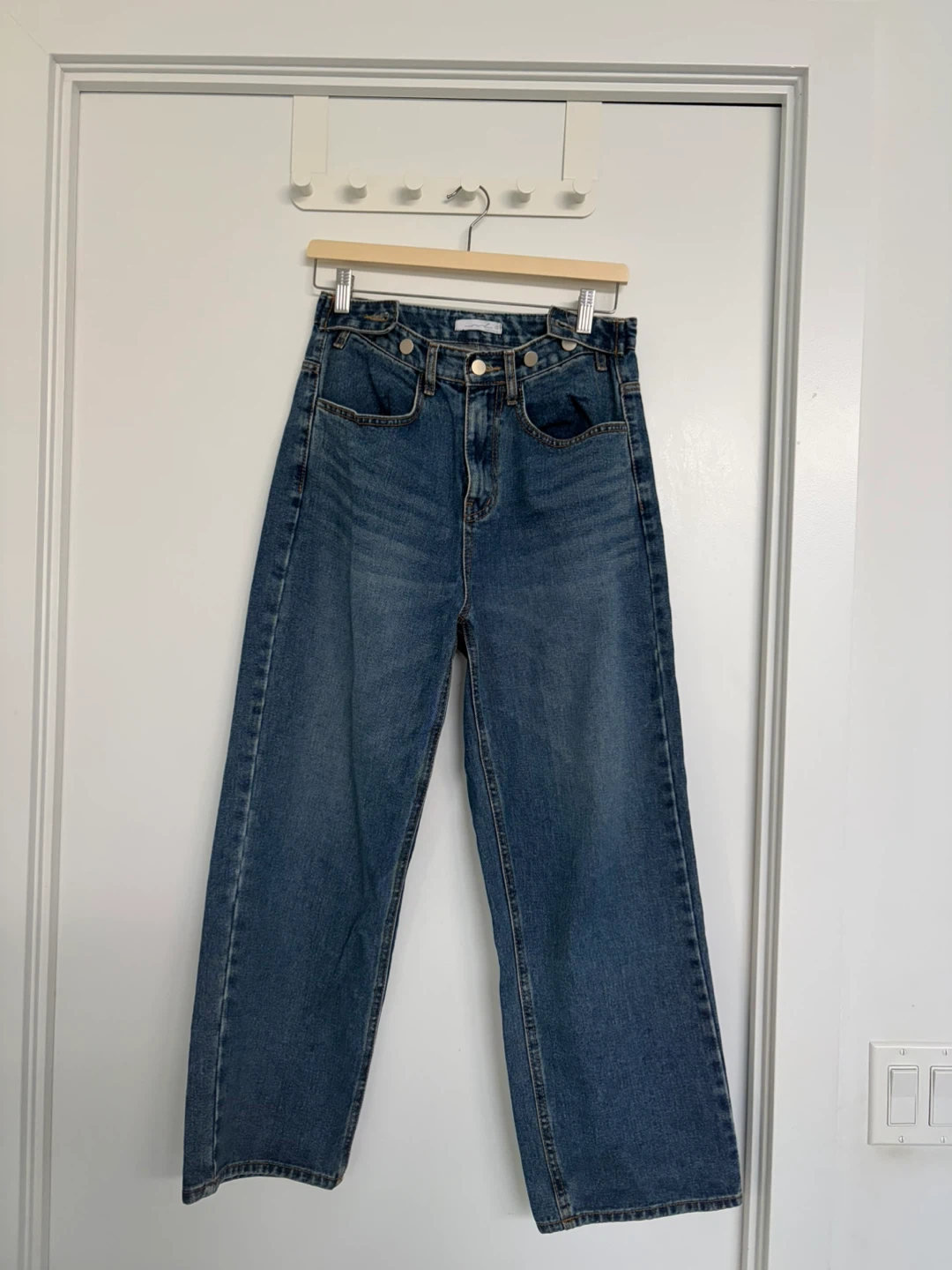 Waist Adjustable Blue Denim Wide Leg Jeans