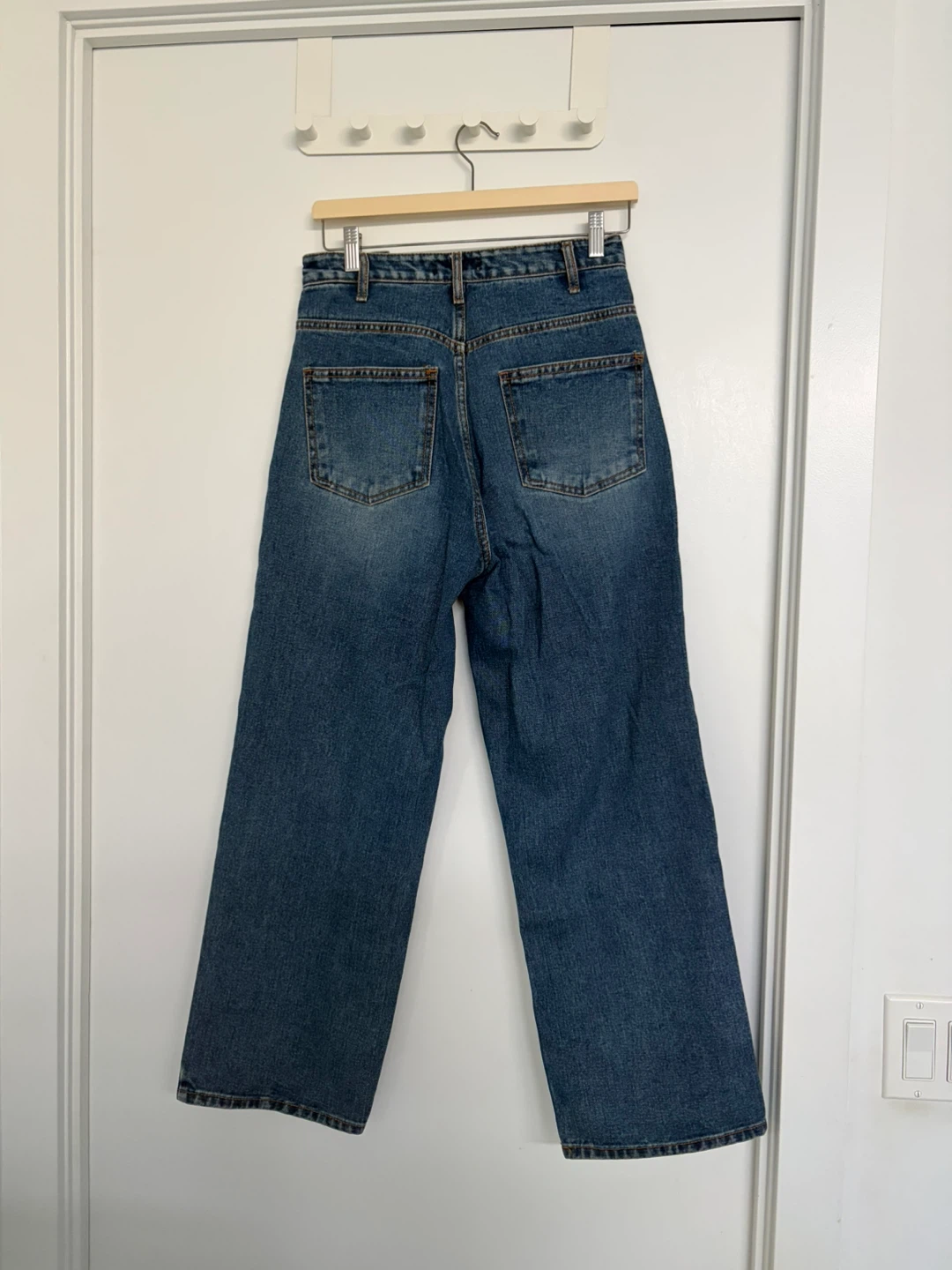 Waist Adjustable Blue Denim Wide Leg Jeans - photo 5