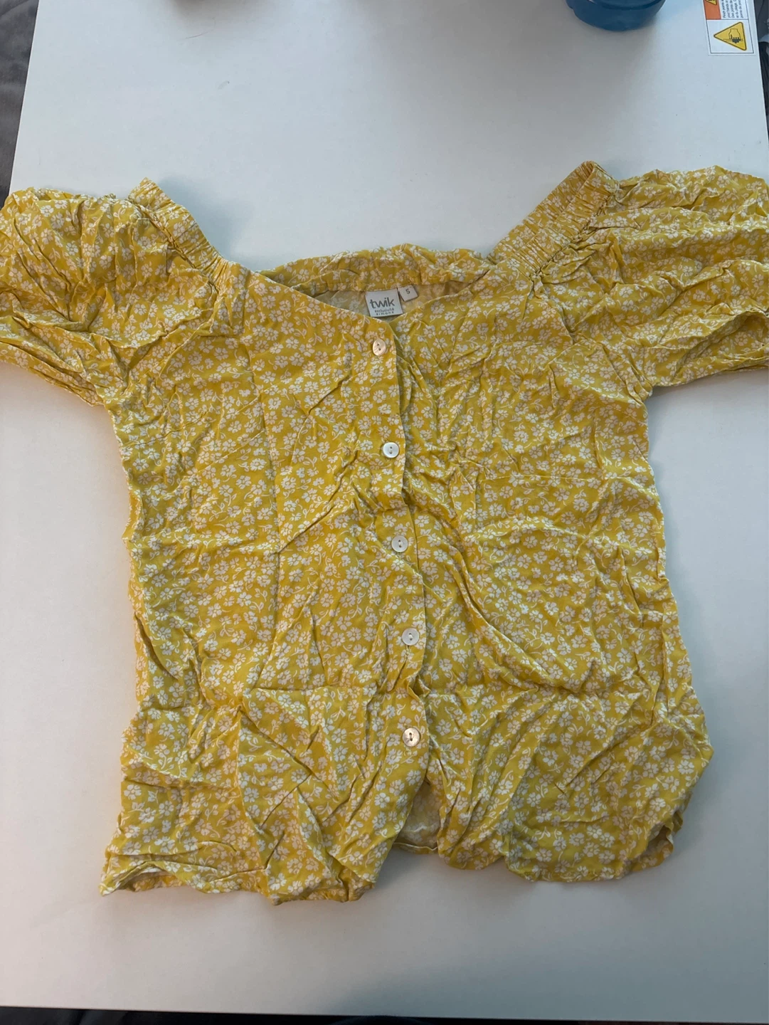 Twik Floral Puff Sleeve Button-Up Blouse #cleanout