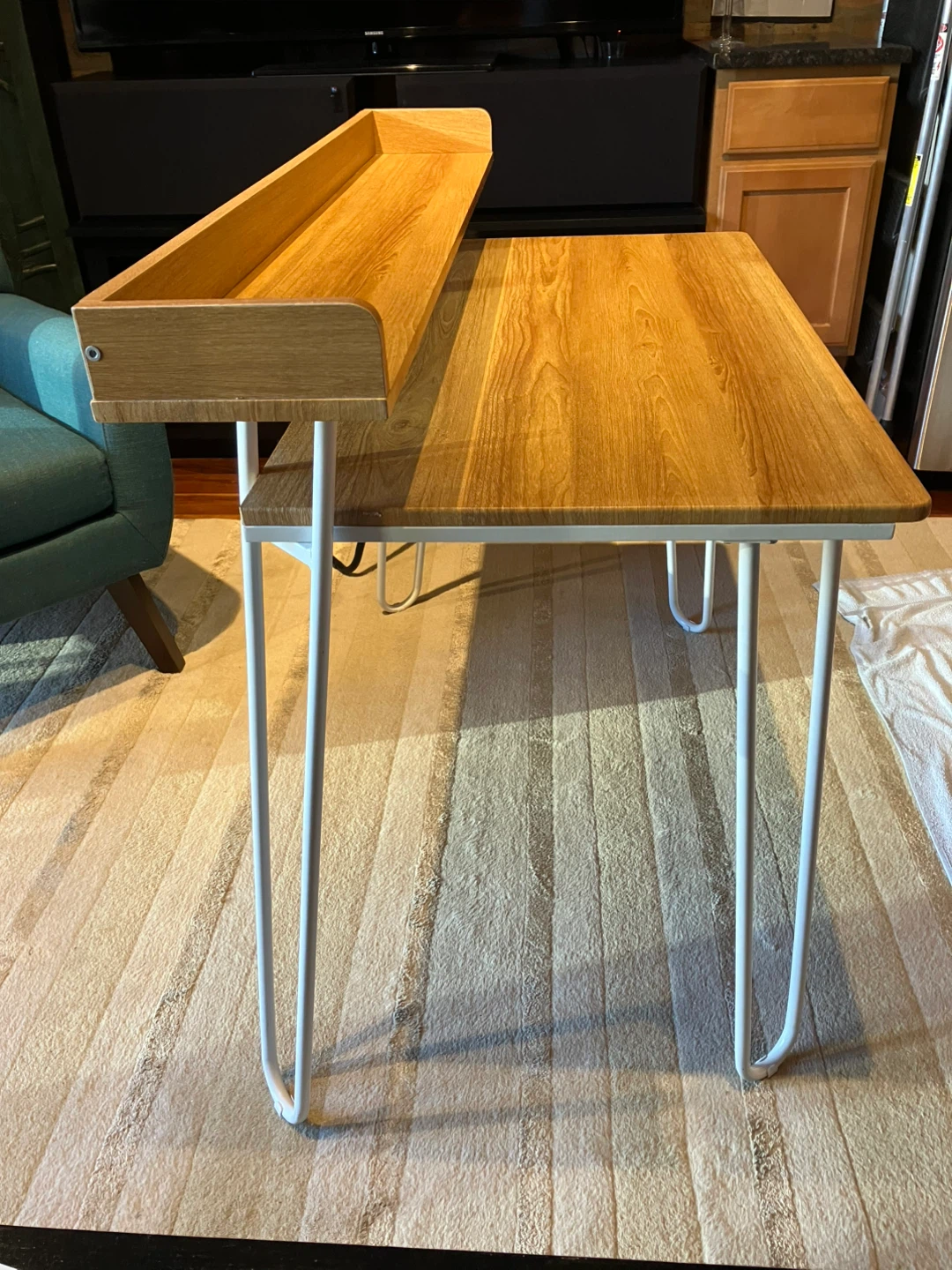 Wooden Laminate Desk with Shelf and White Legs - photo 2