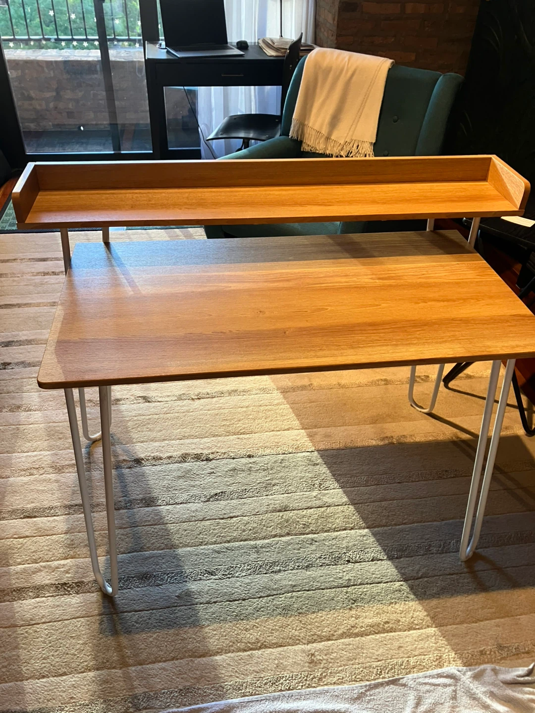 Wooden Laminate Desk with Shelf and White Legs - photo 3