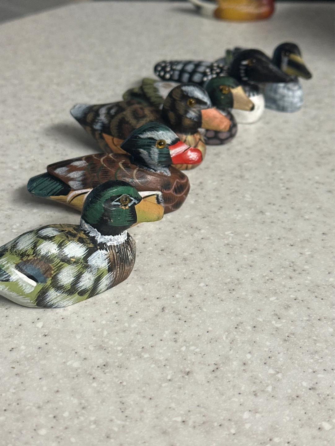 Set of 6 Hand-Painted Wooden Duck Figurines