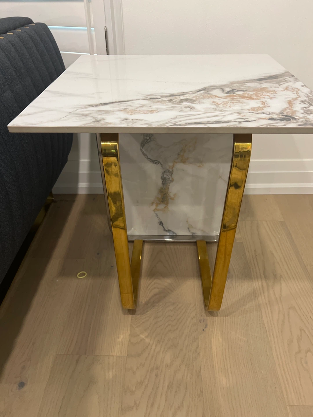 Marble Look Side Table with Gold Legs