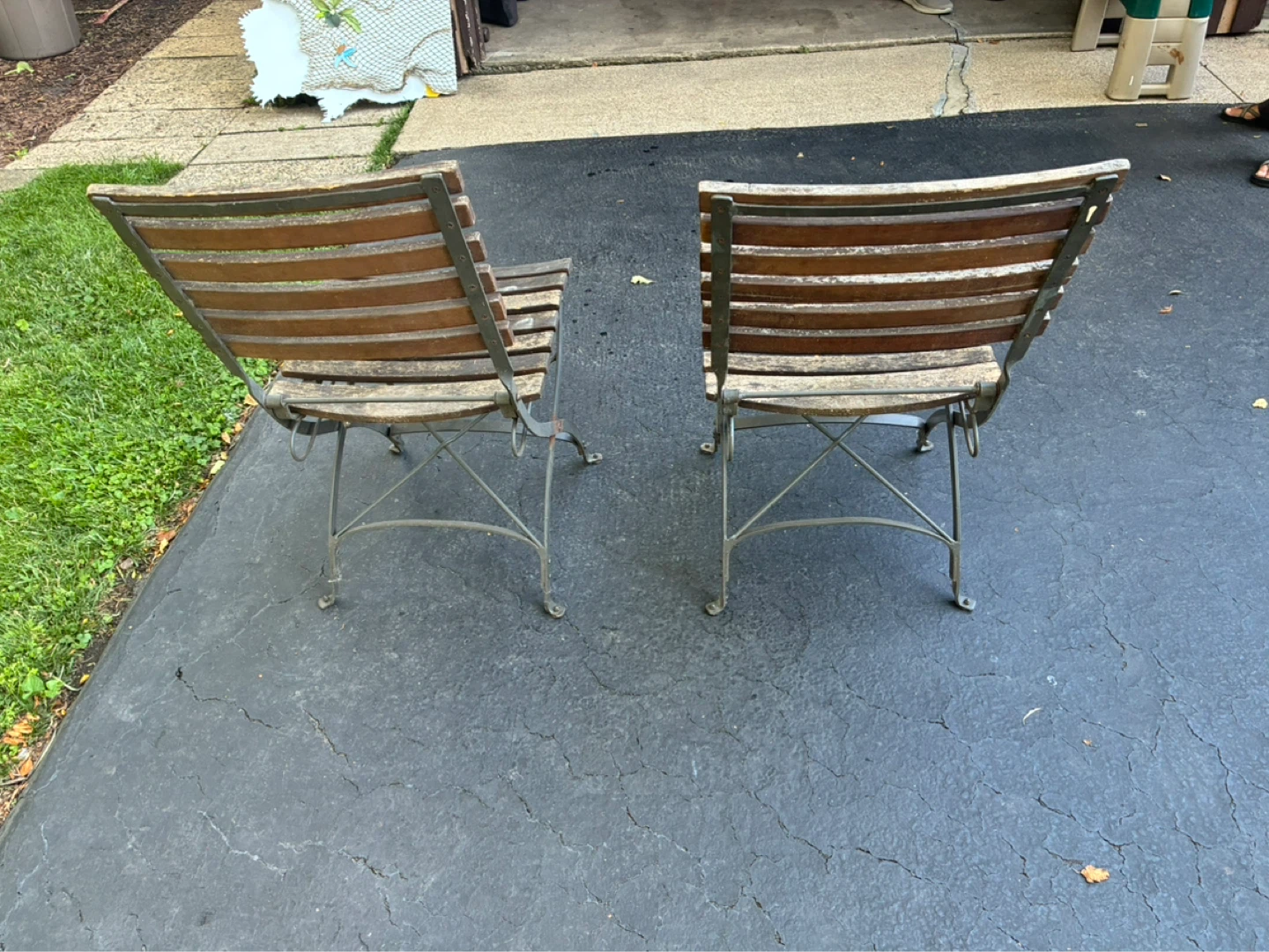 Set of 2 Vintage Folding Wood and Metal Chairs - photo 5