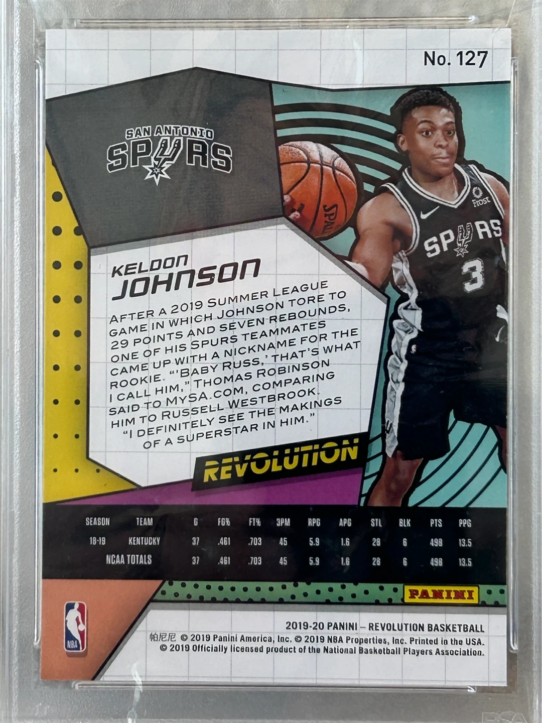 2019 Panini Revolution Keldon Johnson Rookie Card #127 - photo 4