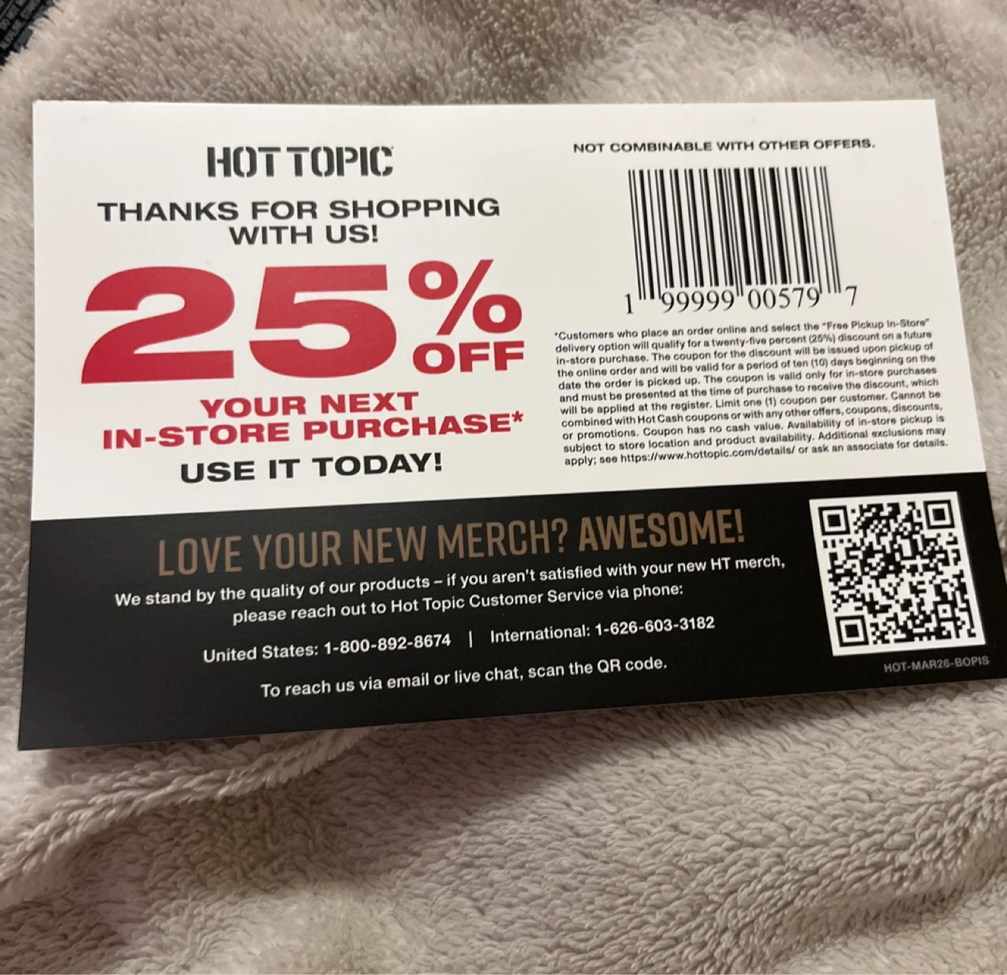 ⚽️Hot Topic 25% Off In-Store Purchase Coupon