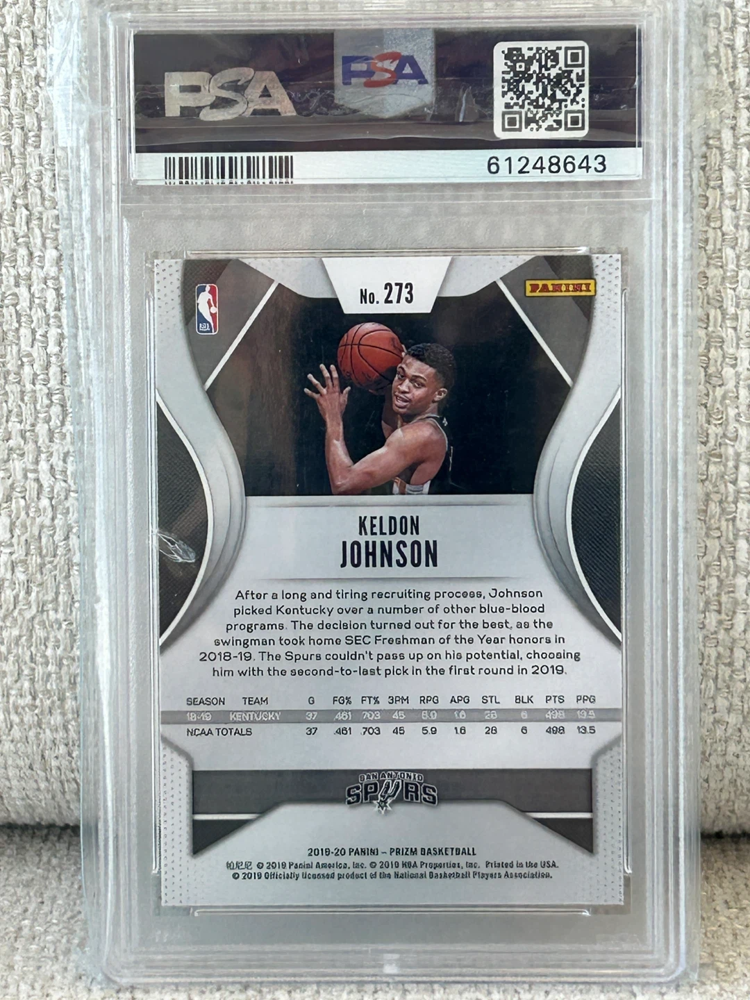 2019 Panini Prizm Keldon Johnson RC #273 Gem Mint 10 - photo 3