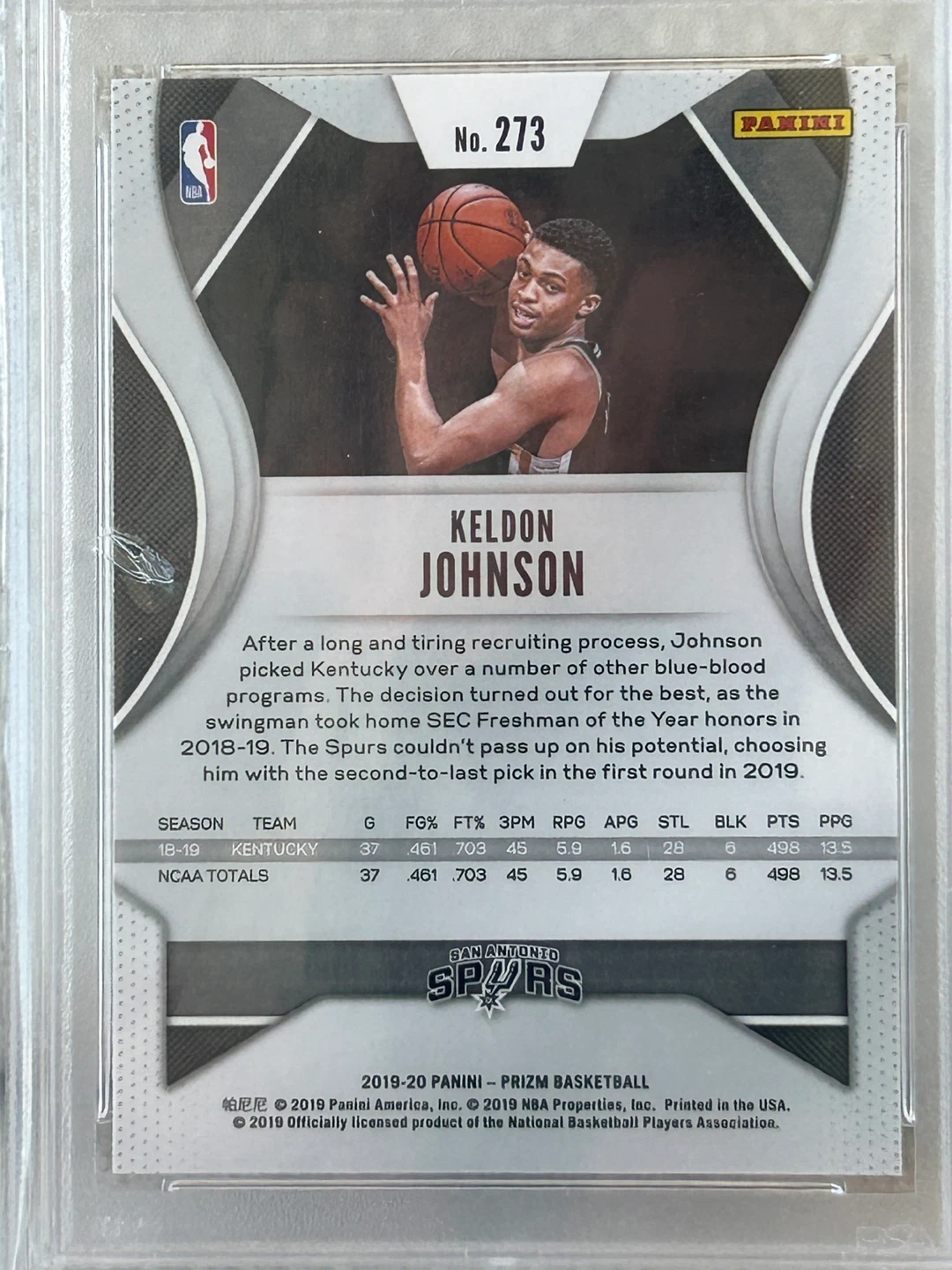 2019 Panini Prizm Keldon Johnson RC #273 Gem Mint 10 - photo 4