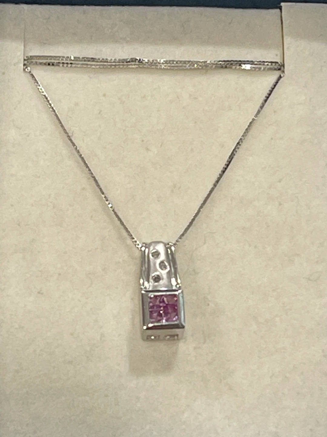 10k white gold Necklace with diamonds Pink sapphires  Pendant
