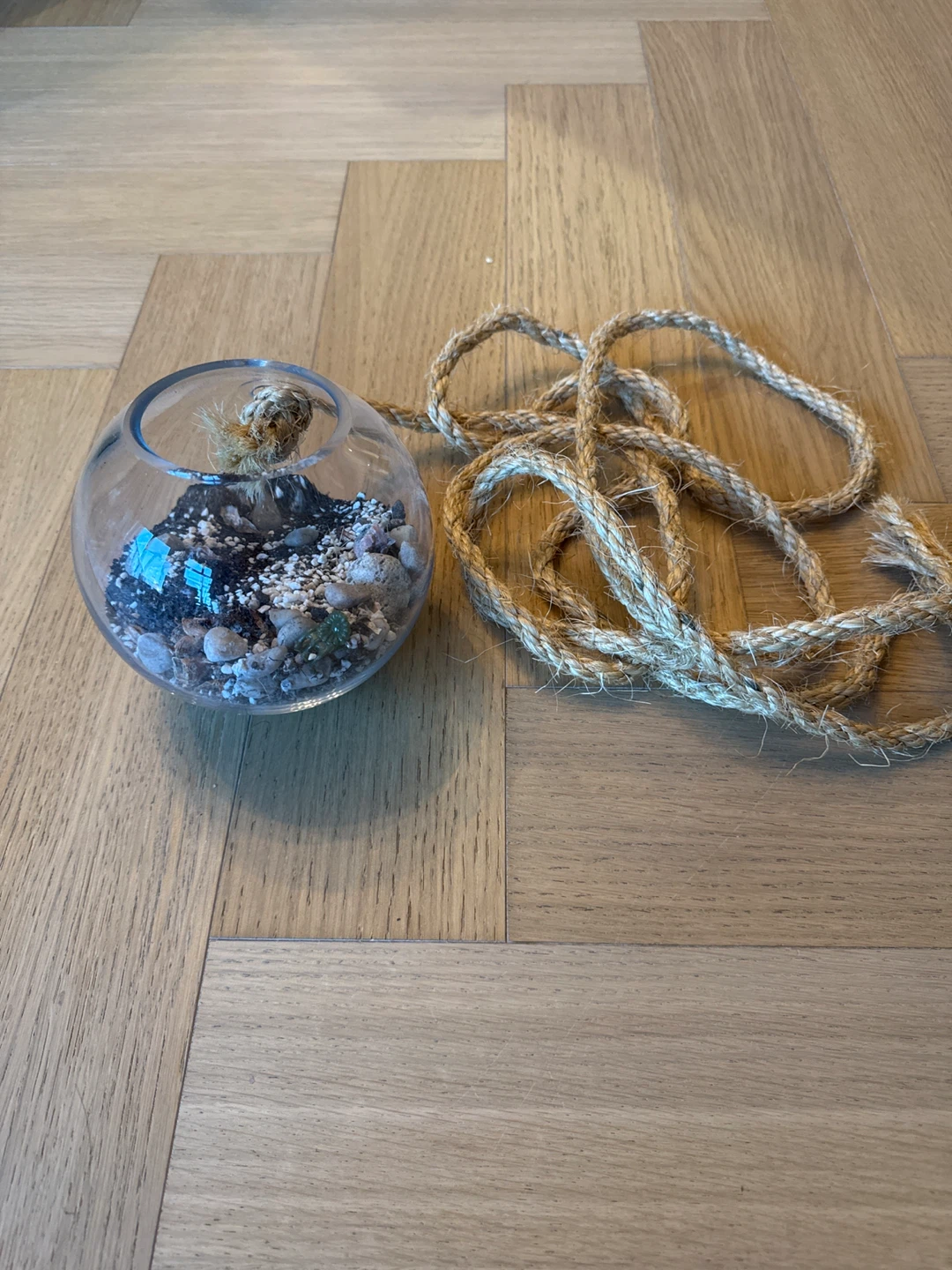 MOVE OUT SALE: Hanging Glass planter with Rope