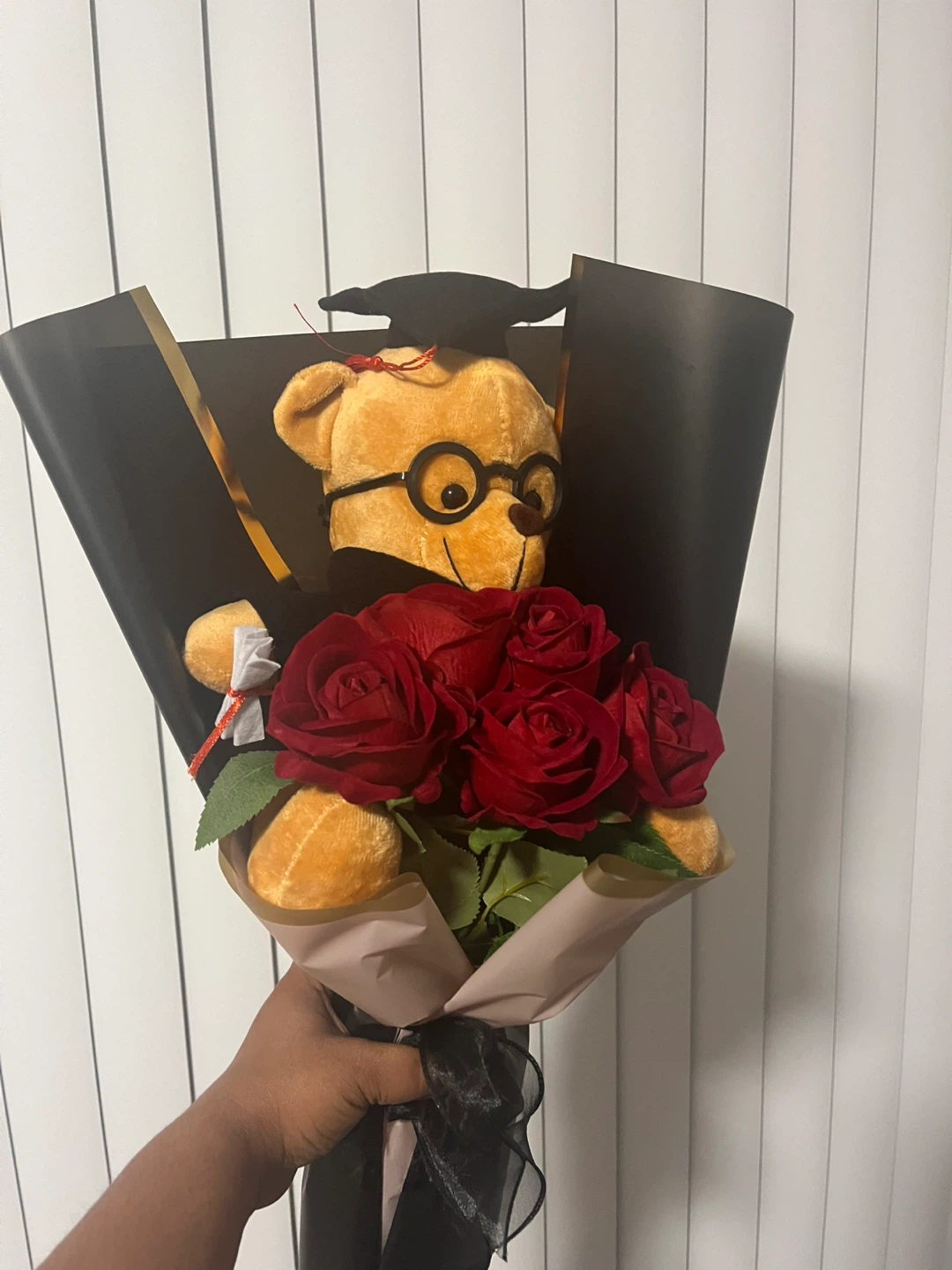 Graduation Teddy Bear and Rose Bouquet - photo 2