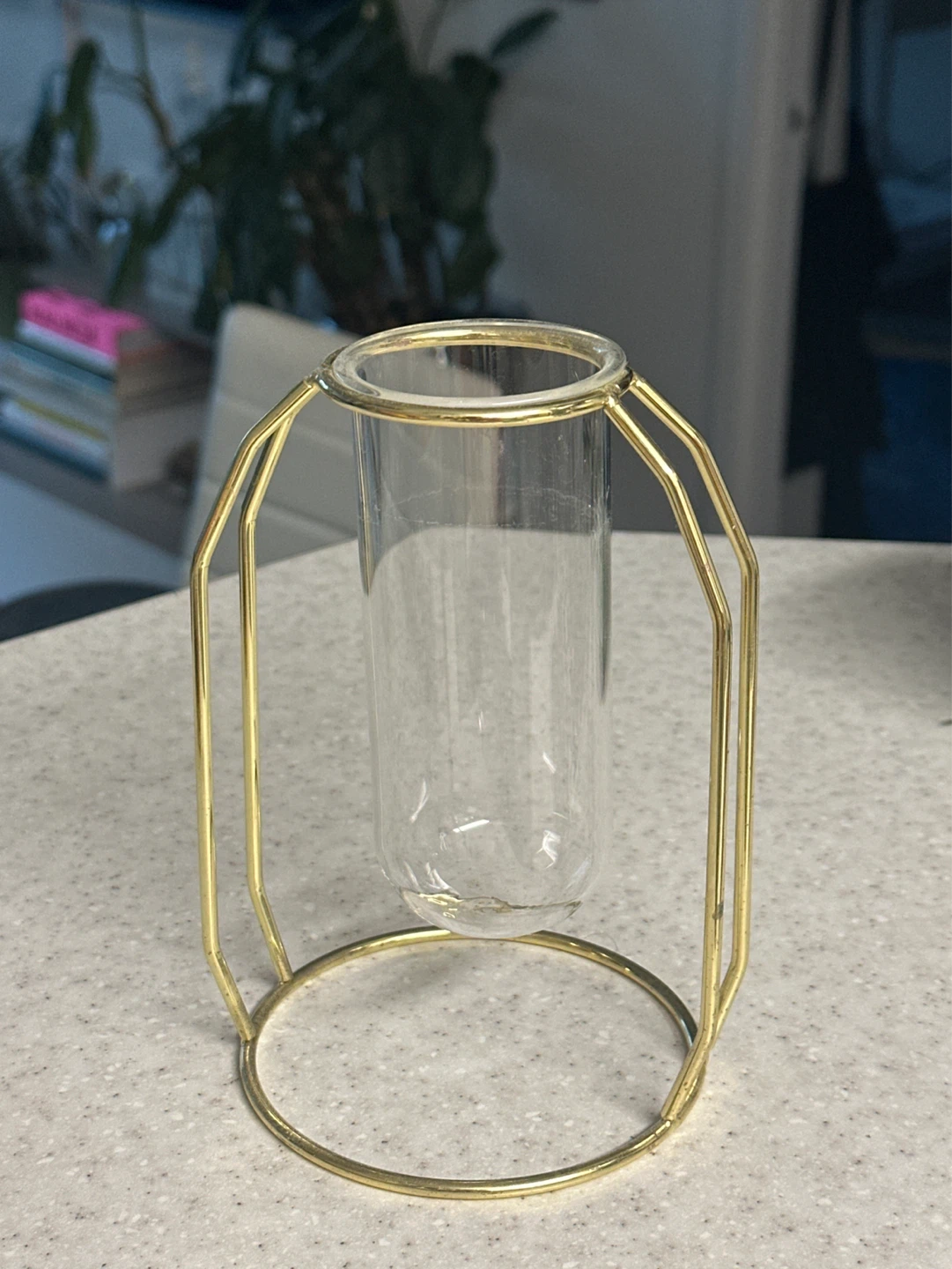 Glass bud vase with gold metal stand