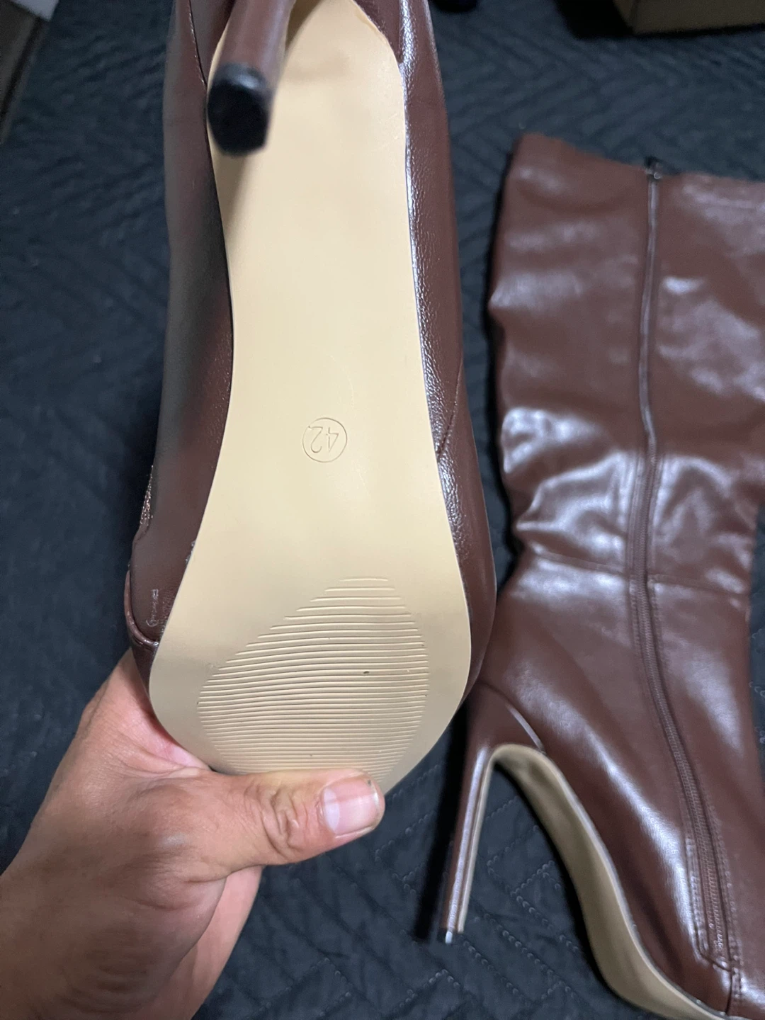 Brown Faux Leather Knee-High Boots Size 42 - photo 3