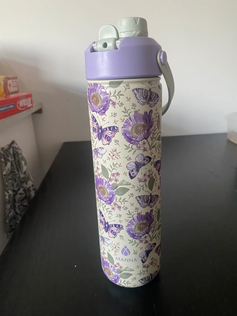 Manna Water Bottle Floral Butterfly Design