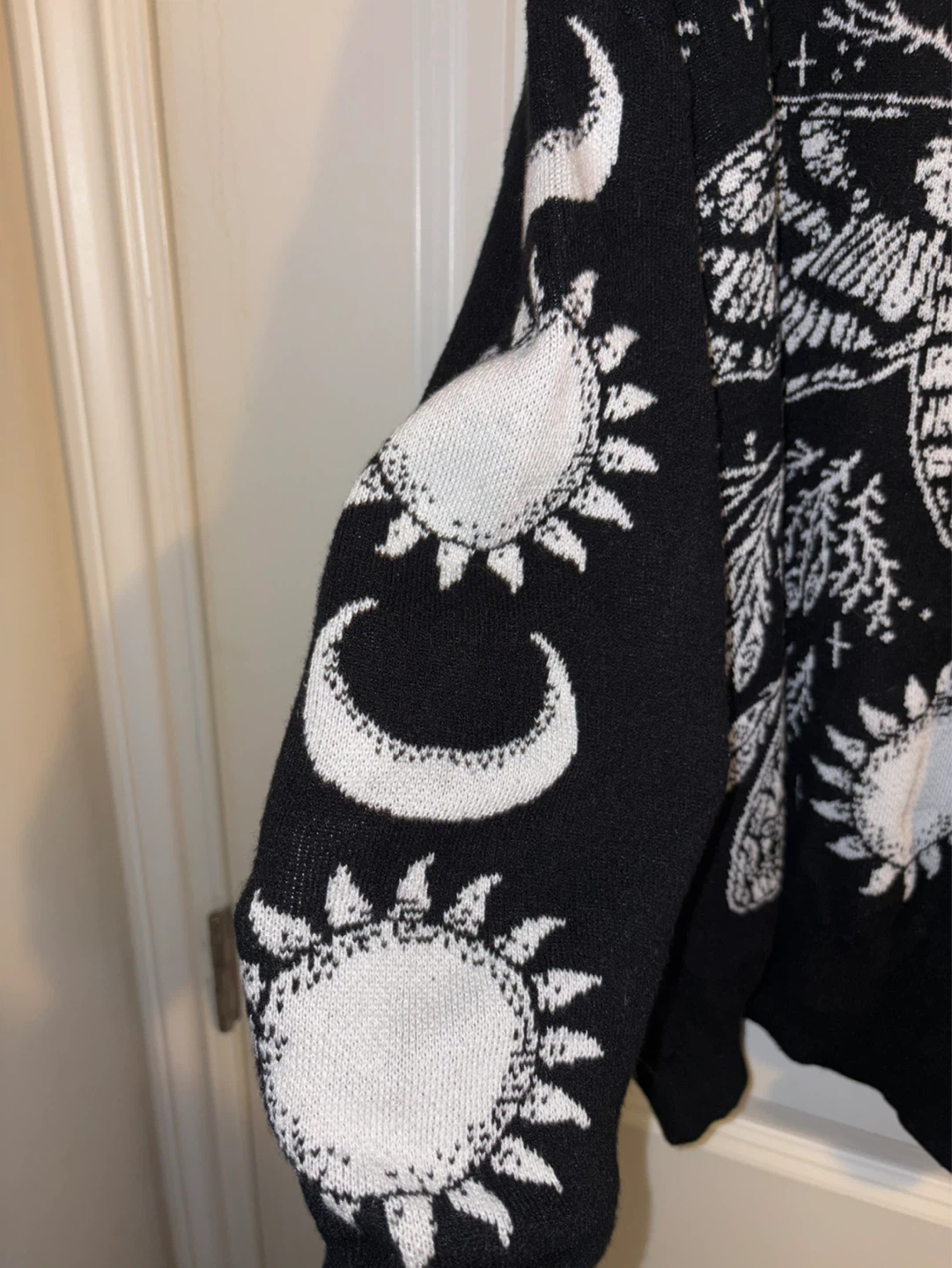 Black Knit Sweater with Celestial Moon and Sun Design - photo 2