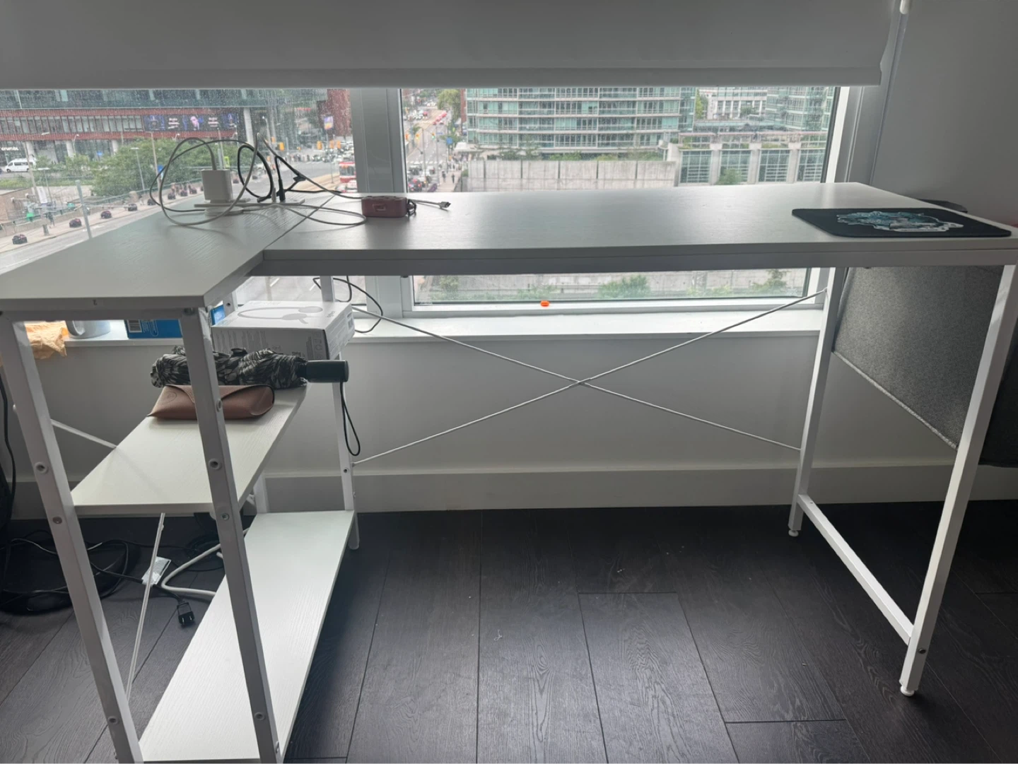 Computer Desk with Shelves & Built-in Power Strip – Like New