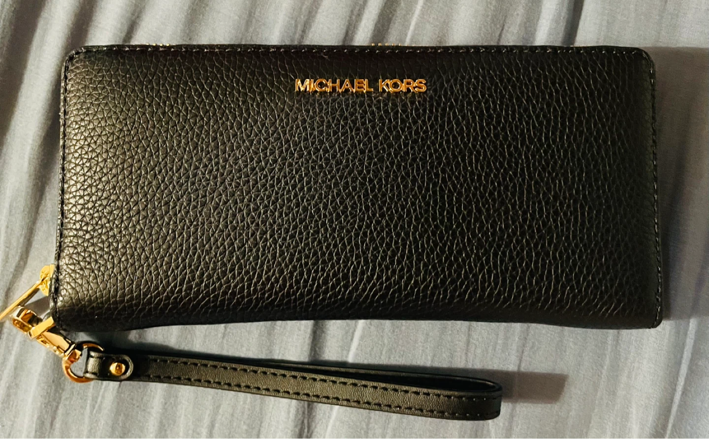 Michael Kors Black Leather Zip-Around Wristlet Wallet