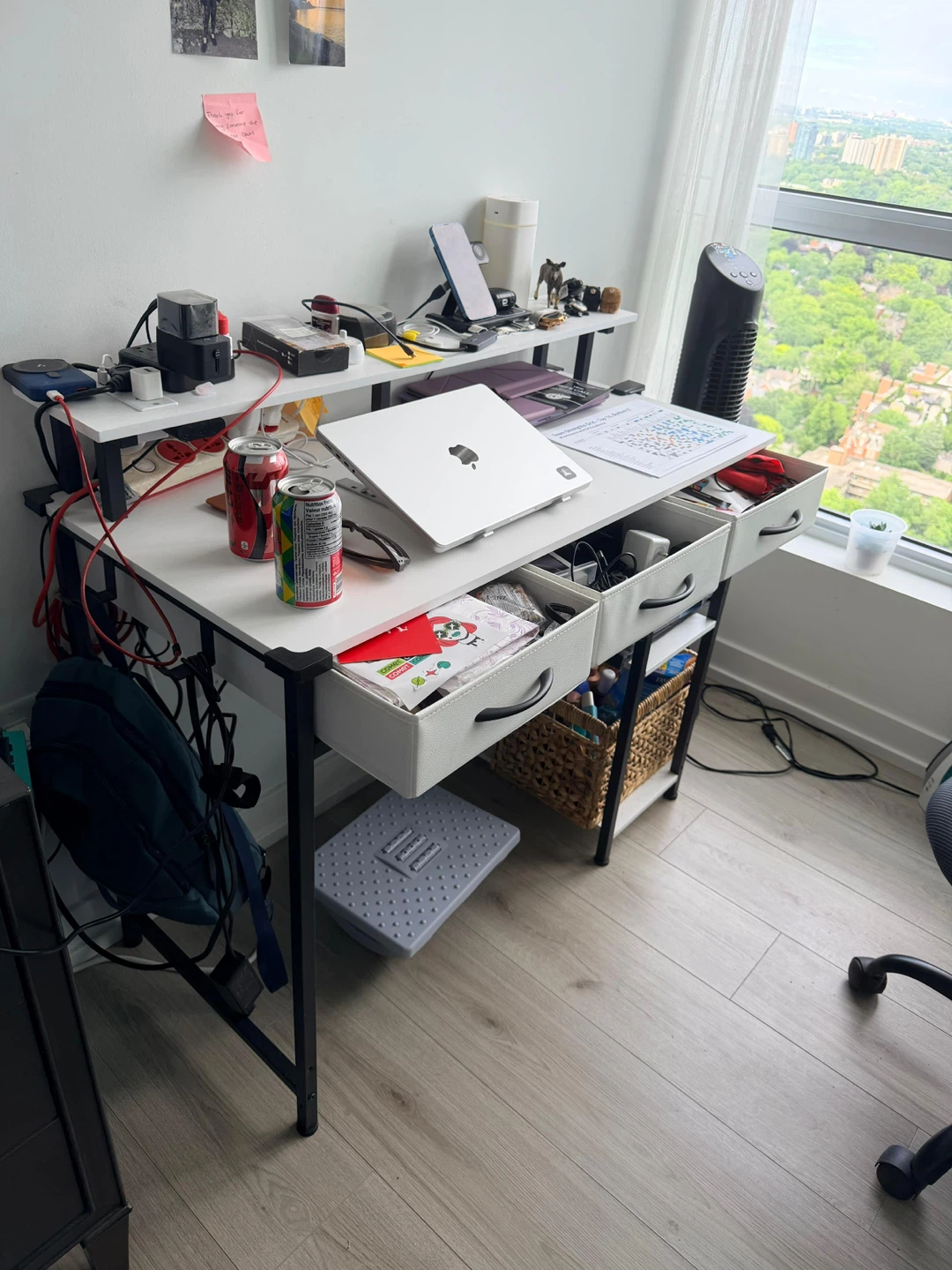 White Modern Desk with Drawers and multi color lights