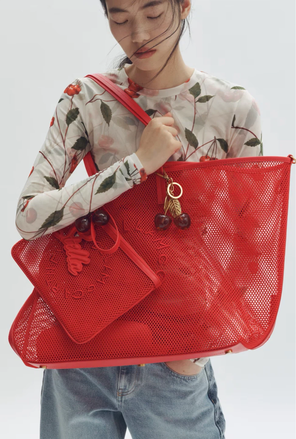 H&M Stella McCartney large red mesh tote bag