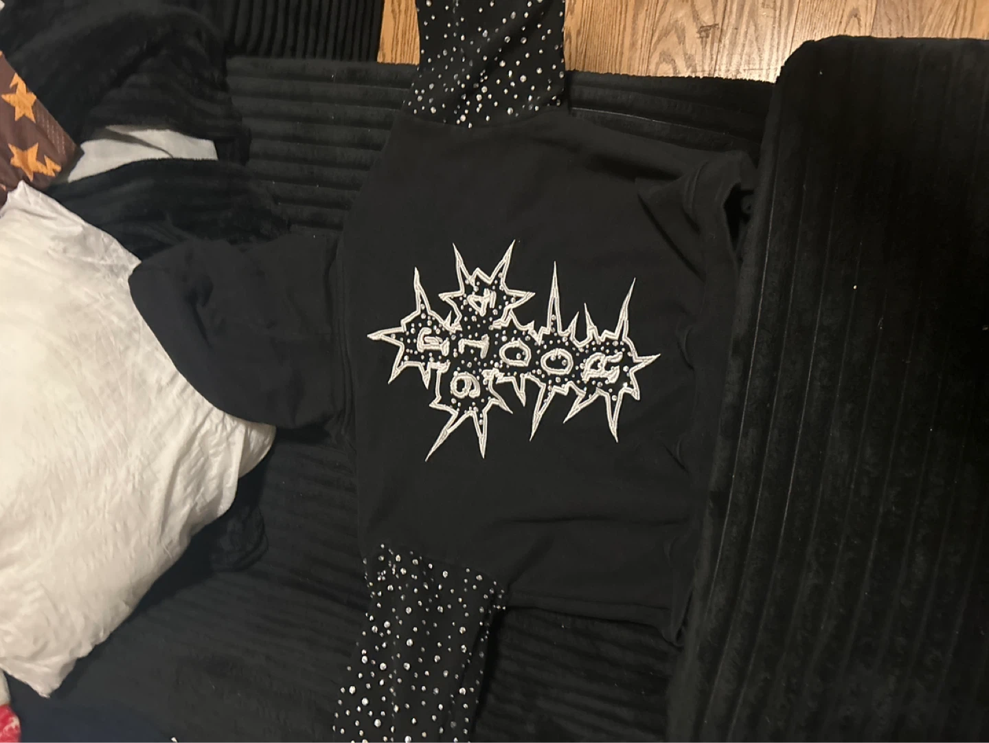 Black Zip-Up Hoodie with Rhinestone Embellishments - photo 2
