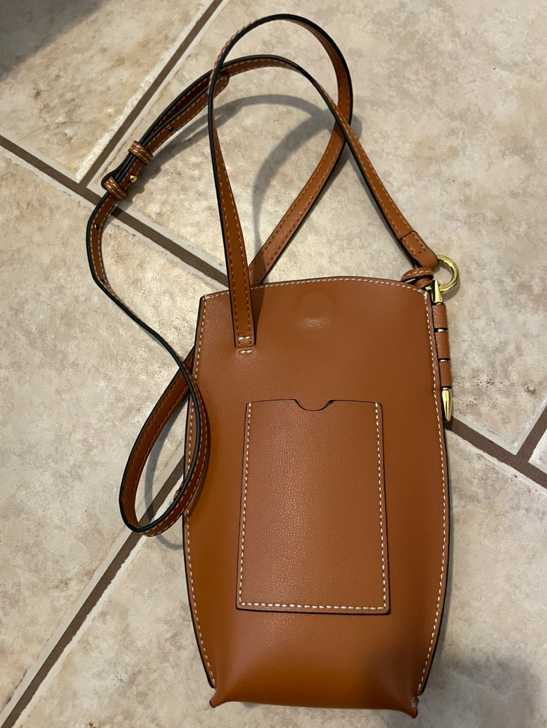 Brown Faux Leather Crossbody Phone Bag