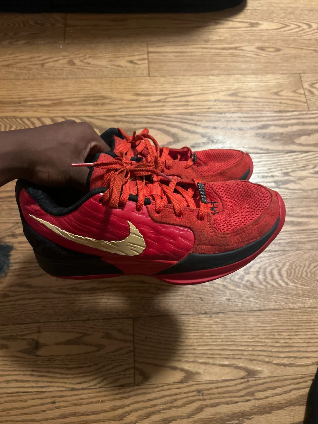 Nike Red and Gold Basketball Shoes