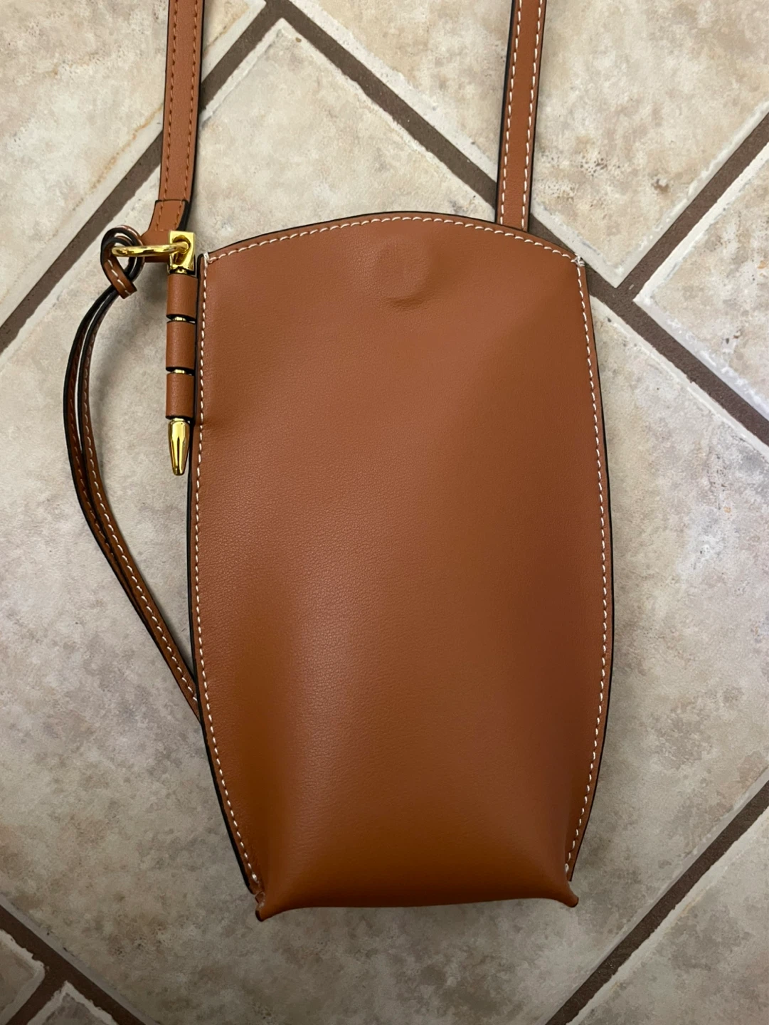 Brown Faux Leather Crossbody Phone Bag - photo 2