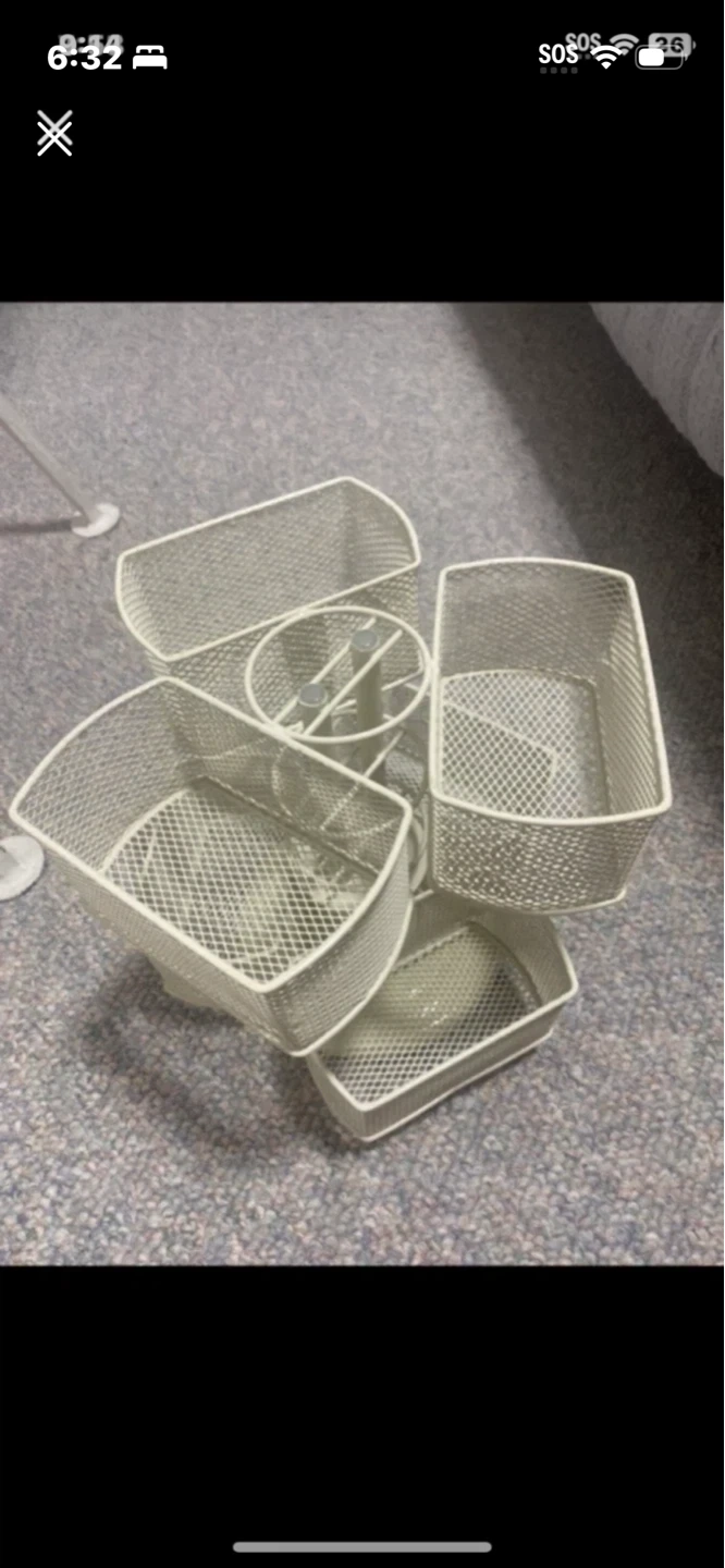 White Mesh Rotating Desk Organizer