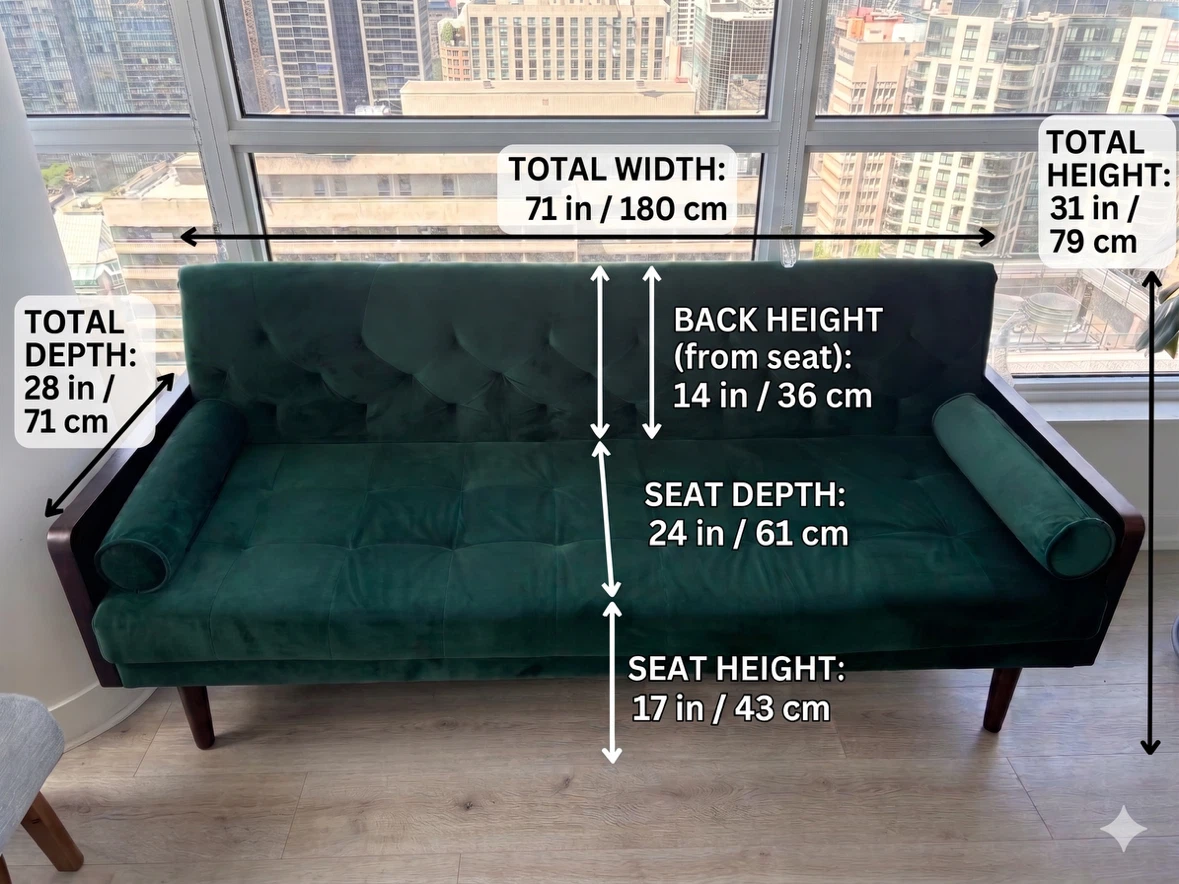 Green Velvet Sofa - 71 inches wide - photo 2